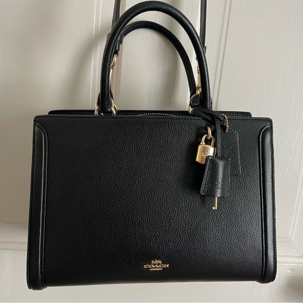 COACH zoe carryall satchel, black pebbled leather